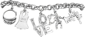 Tennis 5 Charm" LOVE" Bracelet, Great Gift, Hypoallergenic, Safe-Nickel, Lead, and Cadmium Free!