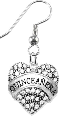 Quinceañera, Genuiine Crystal Heart, Sterling Silver Solid .925 Sterling, Not Plated Or Coated. Fishhoook Earring, Charm-Nickel, Lead, Cadmium Free2015