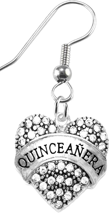 Quinceañera, Genuiine Crystal Heart, Sterling Silver Solid .925 Sterling, Not Plated Or Coated. Fishhoook Earring, Charm-Nickel, Lead, Cadmium Free2015