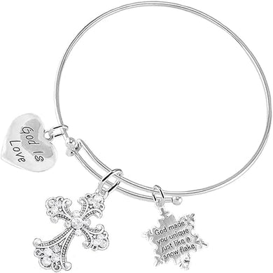 Christian 3 Charm Adjustable Bracelet Hypoallergenic, Safe-Nickel, Lead, Free