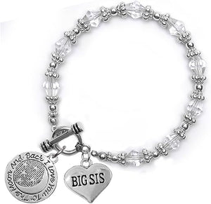 Big Sis, I Love You to The Moon and Back Clear Crystal Charm Bracelet, Hypoallergenic, Safe, Nickel, Lead & Cadmium Free.