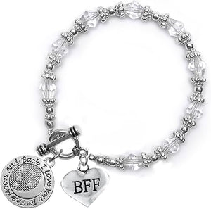 BFF I Love You To The Moon And Back Clear Crystal Charm Bracelet, Hypoallergenic, Safe, Nickel, Lead & Cadmium Free.