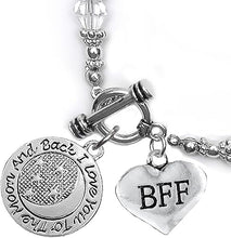 BFF I Love You To The Moon And Back Clear Crystal Charm Bracelet, Hypoallergenic, Safe, Nickel, Lead & Cadmium Free.