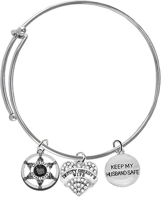 Sheriff's Badge, Sheriff's Wife, Keep My Husband Safe, Adjustable, Miracle Wire Bracelet, Hypoallergenic Safe-Nickel, Lead And Cadmium Free