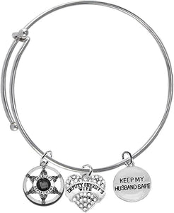 Sheriff's Badge, Sheriff's Wife, Keep My Husband Safe, Adjustable, Miracle Wire Bracelet, Hypoallergenic Safe-Nickel, Lead And Cadmium Free