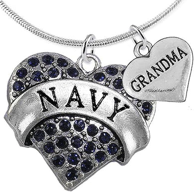 Navy Grandma Blue Crystal Heart Necklace, Adjustable, Hypoallergenic, Will NOT Irritate Anyone with Sensitive Skin. Safe- Nickel, Lead and Cadmium Free