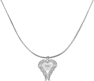 Guardian Angel, Heart (Love) Shaped Wings, Mom Crystal Necklace, Adjustable, Hypoallergenic, Safe-Nickel, Lead, Free