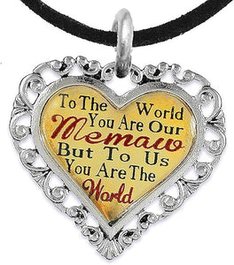 Memaw Heart Charm Necklace Hypoallergenic, Adjustable, Safe, Nickel, Lead & Cadmium Free!