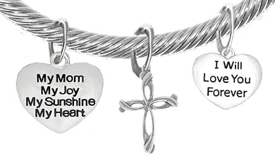 My Mom, My Joy, My Sunshine, My Heart, and I Will Love You Forever, and A Contemporary Cross Charm, Adjustable Bracelet Nickle, Lead, Cadmium Free