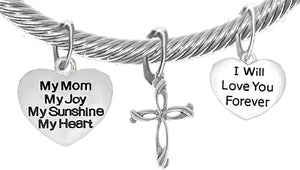 My Mom, My Joy, My Sunshine, My Heart, and I Will Love You Forever, and A Contemporary Cross Charm, Adjustable Bracelet Nickle, Lead, Cadmium Free