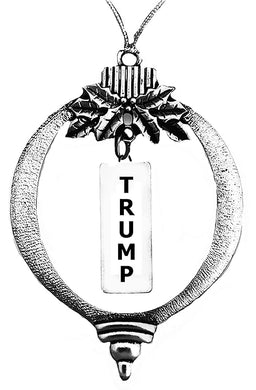 Trump Silvertone Christmas Ornament, What A Wonderful Gift For Yourself Or Someone Special, Comes In A Black Velvet Bag, Made In The USA