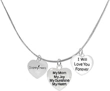 Mom, Super Hero, My Mom, My Joy, My Sunshine, My Heart, I Willl Love You Forever Necklace, Adjustable Hypoallergenic Sae- No Nickel. Lead, Or Poisonous Cadmium