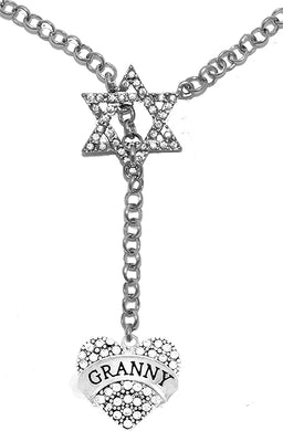 Jewish Granny Crystal Heart, Through A Crystal Star Of David, Necklace Hypoallergenic, Safe-Nickel, Lead, And Cadmium Free