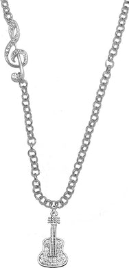 Guitar Genuine Crystal, Treble Clef Jewelry, Rolo Chain Adjustable Necklace, Hypoallergenic, Safe-Nickel, Lead, and Cadmium Free