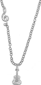 Guitar Genuine Crystal, Treble Clef Jewelry, Rolo Chain Adjustable Necklace, Hypoallergenic, Safe-Nickel, Lead, and Cadmium Free