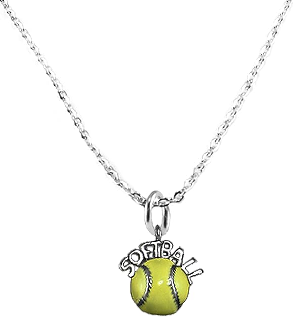 Softball, Sterling Silver, Solid .925 Sterling, Not Plated Or Coated,18 Inch Necklace.Charm,Nickel,Lead Free.Fast