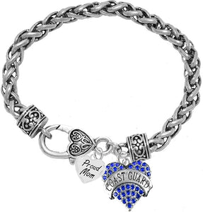 Coast Guard Proud Mom, Heart Charm Bracelet, Hypoallergenic, Safe- Nickel, Lead, and Cadmium Free