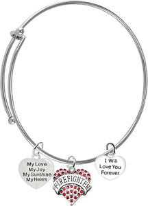 Firefighter, My Love, My Joy, My Sunshine, I Will Love You Forever Bracelet, Hypoallergenic, Safe-Nickel, Lead, Free