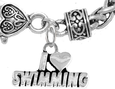 I Love Swimming Bracelet, Hypoallergenic, Safe-Nickel Free, No Poisonous Lead Or Cadmium