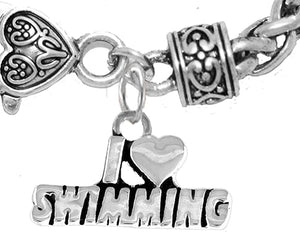 I Love Swimming Bracelet, Hypoallergenic, Safe-Nickel Free, No Poisonous Lead Or Cadmium