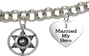 Deputy Sheriff's, I Married My Hero, On A Adjustable Rolo Chain Bracelet, Hypoallergenic Safe-Nickel, Lead and Cadmium Free
