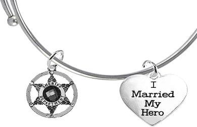 Deputy Sheriff's, I Married My Hero, On A Adjustable Miracle Wire Bracelet, Hypoallergenic Safe-Nickel, Lead and Cadmium Free