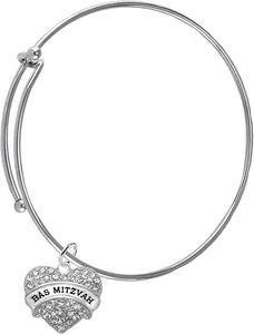 Bas Mitzvah Adjustable Bracelet, Genuine Crystal Heart, Hypoallergenic, Safe-No Nickel, Lead,or Cadmimum