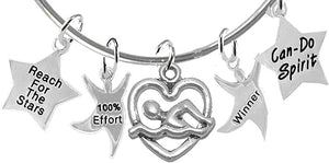 Swim, Reach for The Stars 5 Charm Adjustable Bracelet, Hypoallergenic, Safe-Nickel Free, No Poisonous Lead Or Cadmium