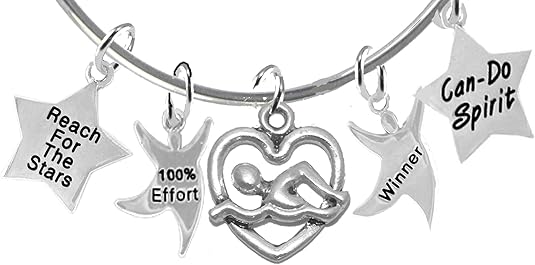 Swim, Reach for The Stars 5 Charm Adjustable Bracelet, Hypoallergenic, Safe-Nickel Free, No Poisonous Lead Or Cadmium