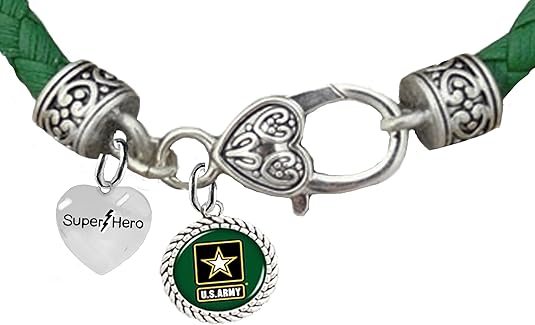 Army,Super Hero, Army Green Leather Bracelet, Hypoallergenic Safe, No Nickel, Lead, Or Poisonous Cadmium In Bracelet