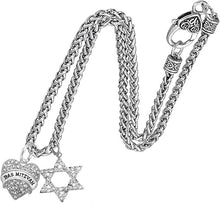 Jewish Bas Mitzvah Crystal Heart, And A Crystal Star Of David, Wheat Chain Necklace Hypoallergenic, Safe-Nickel, Lead, And Cadmium Free