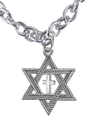 Messianic Christian Jewish Men's Antique Silvertone Star Of David, With Polished Silvertone Cross On A 18 Inch Cable Chain Necklace, Hypoallergenic-Safe, No Nickel, Lead, Or Cadmium In The Metal. ©202, Large, Silver, Carnelian