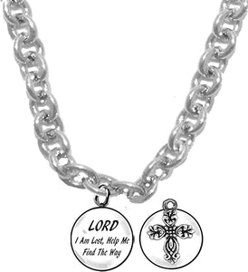Lord I Am Lost, Help Me Find The Way, 2nd Charm Behind Charm, Beautiful Floral Petal Christian Cross, Hypoallergenic Adjustable Necklace. Nickel, Lead, And Cadmium Safe