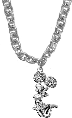 Jumping Cheerleader, Genuine Crystal Poms, On A Sterling Silver Solid .925 Sterling,Not Plated Or Coated.18 Inch Chain,Hyperallergenic Safe-Nickel,Lead, Cadmium Free