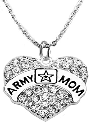 Crystal Army Mom 18 Inch Necklace, STERLING SILVER Chain, Solid .925 Sterling, Not Plated, Or Coated. Hypoallergenic-Safe, Nickel, Lead, And Cadmium Free Charm