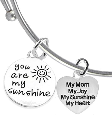 You Are My Sunshine, My Mom, My Joy, My Sunshine, My Heart Hypoallergenic Adjustable Miracle Wire Bracelet, Safe-Nickel, Lead And Cadmium Free