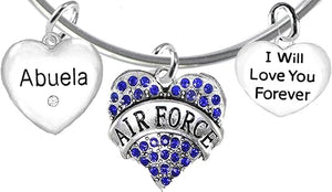 Air Force Abuela, I Will Love You Forever, Hypoallergenic, Safe-Nickel Free, No Poisonous Lead Or Cadmium