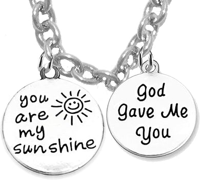 Children's,You Are My Sunshine, God Gave Me You, Hypoallergenic Adjustable Necklace, Safe-Nickel, Lead And Cadmium Free