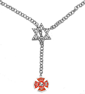 Jewish EMT Firefighter's, Through A Crystal Star of David, Necklace Hypoallergenic, Safe-Nickel, Lead, and Cadmium Free