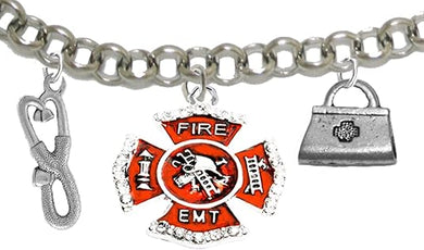 Firefighter, EMT, Adjustable Charm Bracelet, Hypoallergenic, Safe-Nickel, Lead, Free