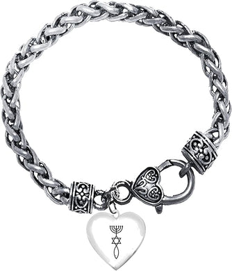 Messianic, The Seal of Jerusalem,On A Beautiful Heart Suspended On A Adjustable Antique Wheat Chain Bracelet,Hypoallergenic,Nickel,Lead & Cadmium Free ©2022, Large, Silver, Carnelian