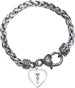 Messianic, The Seal of Jerusalem,On A Beautiful Heart Suspended On A Adjustable Antique Wheat Chain Bracelet,Hypoallergenic,Nickel,Lead & Cadmium Free ©2022, Large, Silver, Carnelian