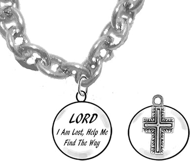 Lord I Am Lost, Help Me Find The Way, 2nd Charm Behind Charm, Contemporary Cross, Sterling Silver Solid .925 Sterling, Not Plated Or Coated.Cable Chain Necklace, Charm-Nickel, Lead, Cadmium Free
