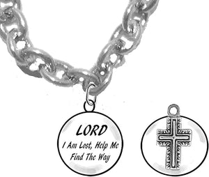 Lord I Am Lost, Help Me Find The Way, 2nd Charm Behind Charm, Contemporary Cross, Sterling Silver Solid .925 Sterling, Not Plated Or Coated.Cable Chain Necklace, Charm-Nickel, Lead, Cadmium Free