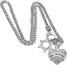 Jewish Bas Mitzvah, Beautiful Crystal Heart, Star Of David On Wheat Chain Necklace Hypoallergenic, Safe-Nickel, Lead, And Cadmium Free