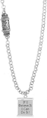 Jewish Saying, If I Believe It, I Can Do It!, And A Mezzuah On A Rolo Chain Necklace Hypoallergenic, Safe-Nickel, Lead, And Cadmium Free