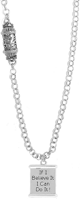 Jewish Saying, If I Believe It, I Can Do It!, And A Mezzuah On A Rolo Chain Necklace Hypoallergenic, Safe-Nickel, Lead, And Cadmium Free