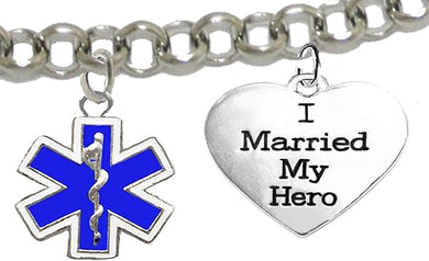 EMT, Parmedic, EMT Firefighter's I Married My Hero, On A Adjustable Rolo Chain Bracelet, Hypoallergenic Safe-Nickel, Lead And Cadmium Free
