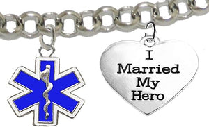 EMT, Parmedic, EMT Firefighter's I Married My Hero, On A Adjustable Rolo Chain Bracelet, Hypoallergenic Safe-Nickel, Lead And Cadmium Free
