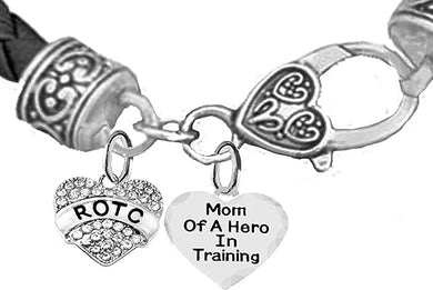 ROTC, Mom Of A Hero In Training,Genuine Black Leather Bracelet, Hypoallergenic Safe-Nickel, Lead And Cadmium Free